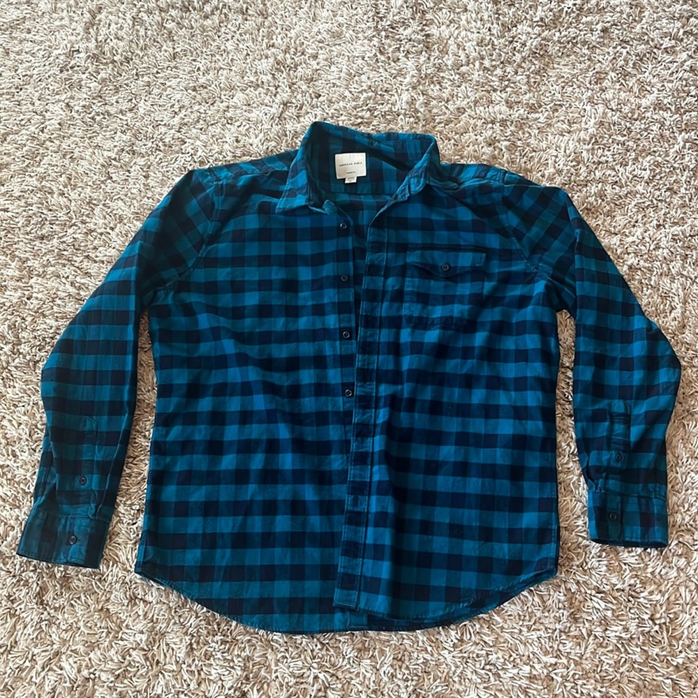 American Eagle Teal Blue and Black flannel.
